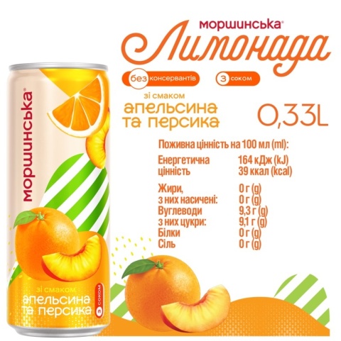Lemoniada Morszynska o smaku pomarańcza brzoskwinia 0,33L bezalkoholowy