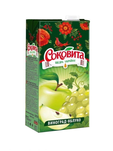 Napój sokowy o smaku jabłkowo-winogronowym Sokovita 0,95L klarowany pasteryzowany