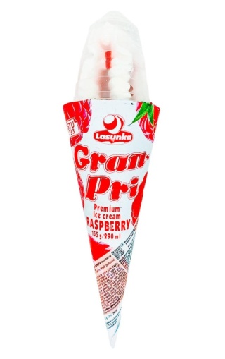 Lody Lasunka "Grand Prix" o smaku malinowym w rozku waflowym 155g