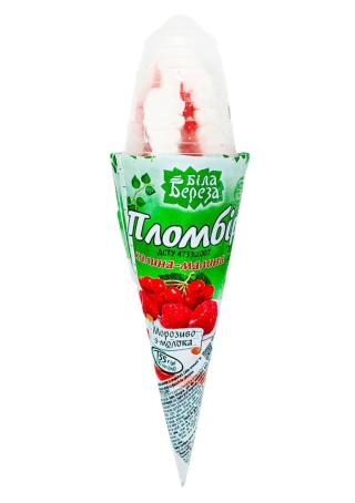 Lody o smaku „Kaliny-maliny” w rozku z polewa cukiernicza „Belaya Byaroza”, 155 g