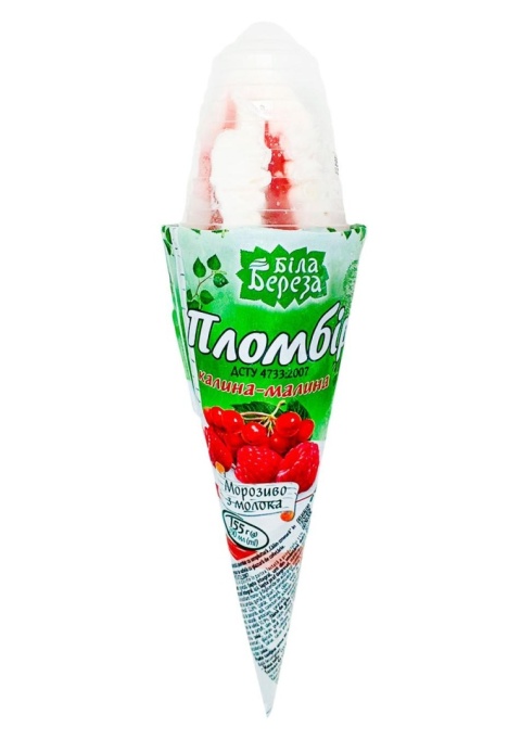 Lody o smaku „Kaliny-maliny” w rozku z polewa cukiernicza „Belaya Byaroza”, 155 g